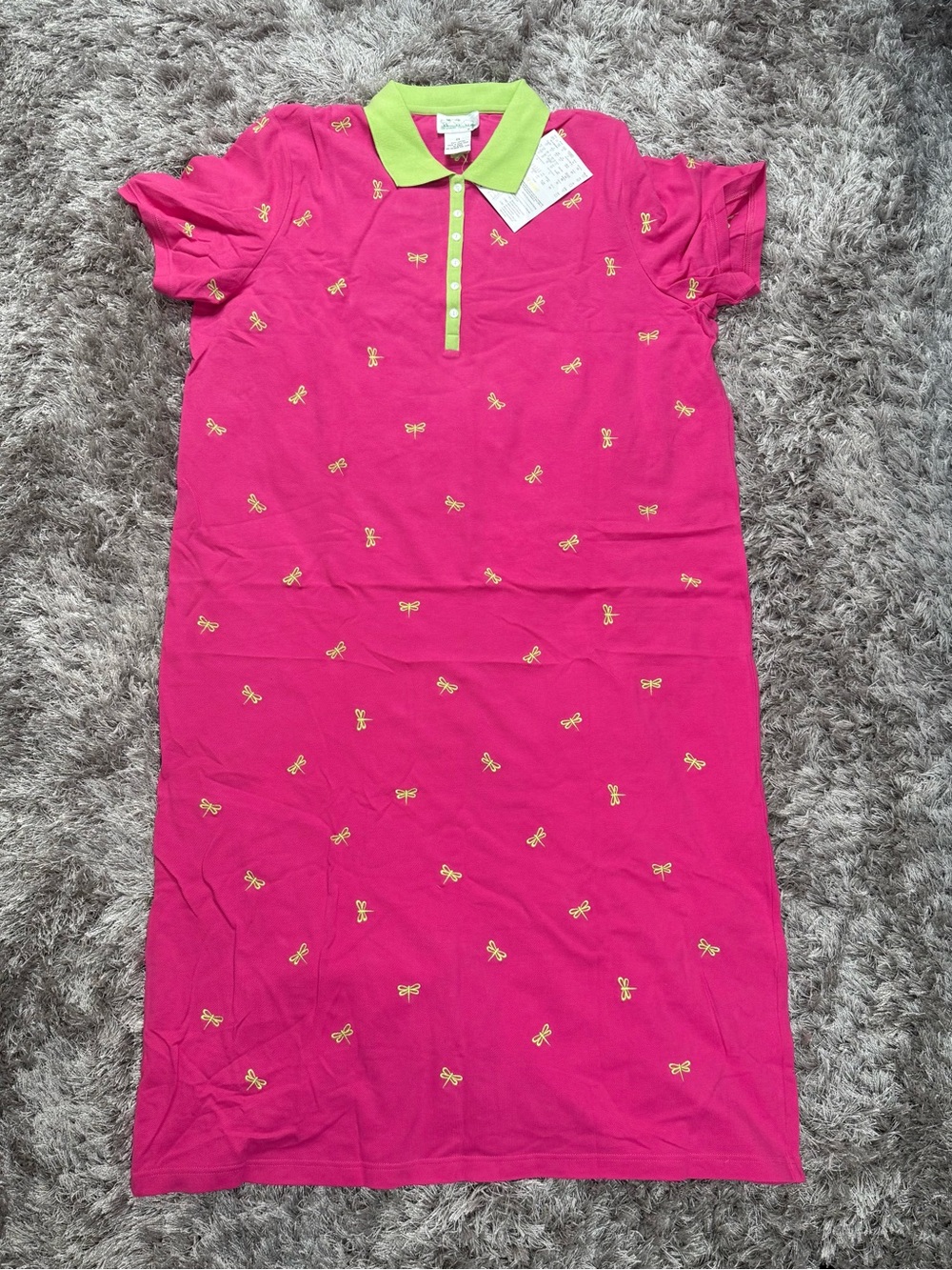 Quacker Factory Embroidered Dragonfly Pink Polo Midi Dress Sz 2X New
